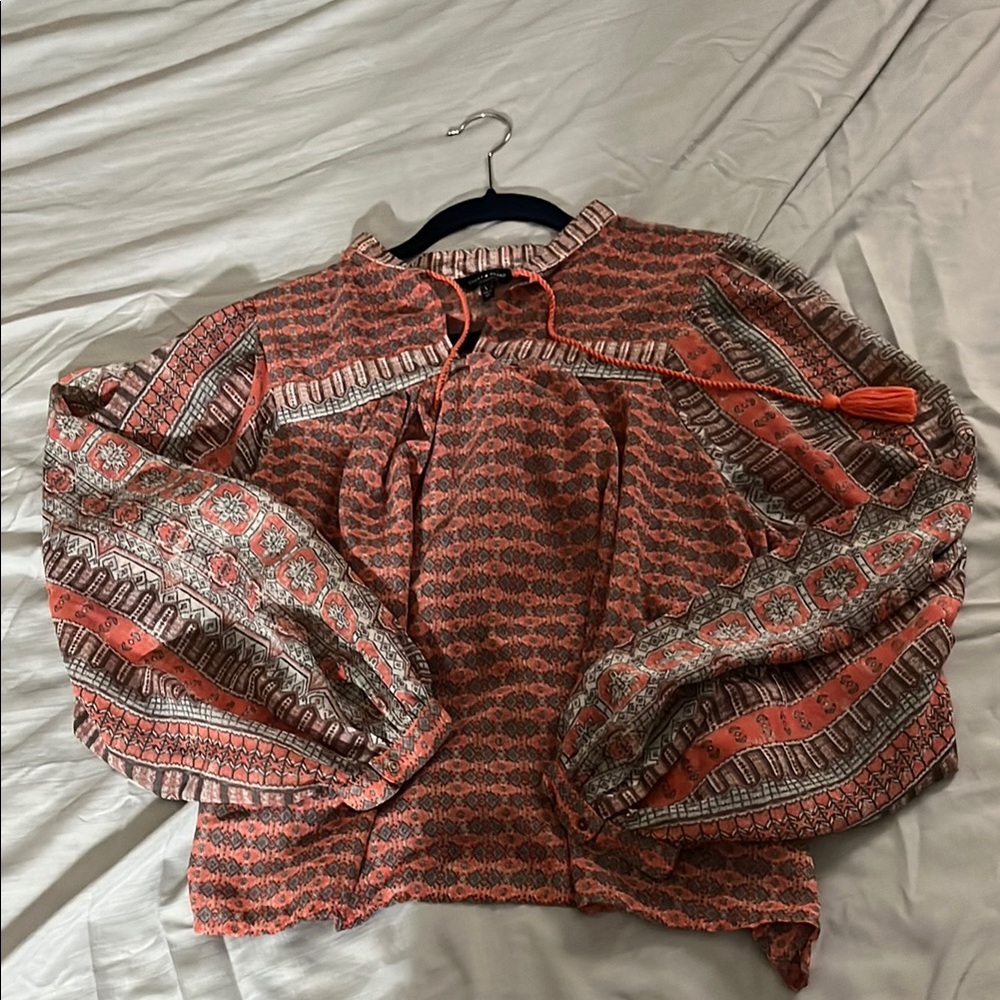 Lucky Brand woven patterned smockneck women’s top